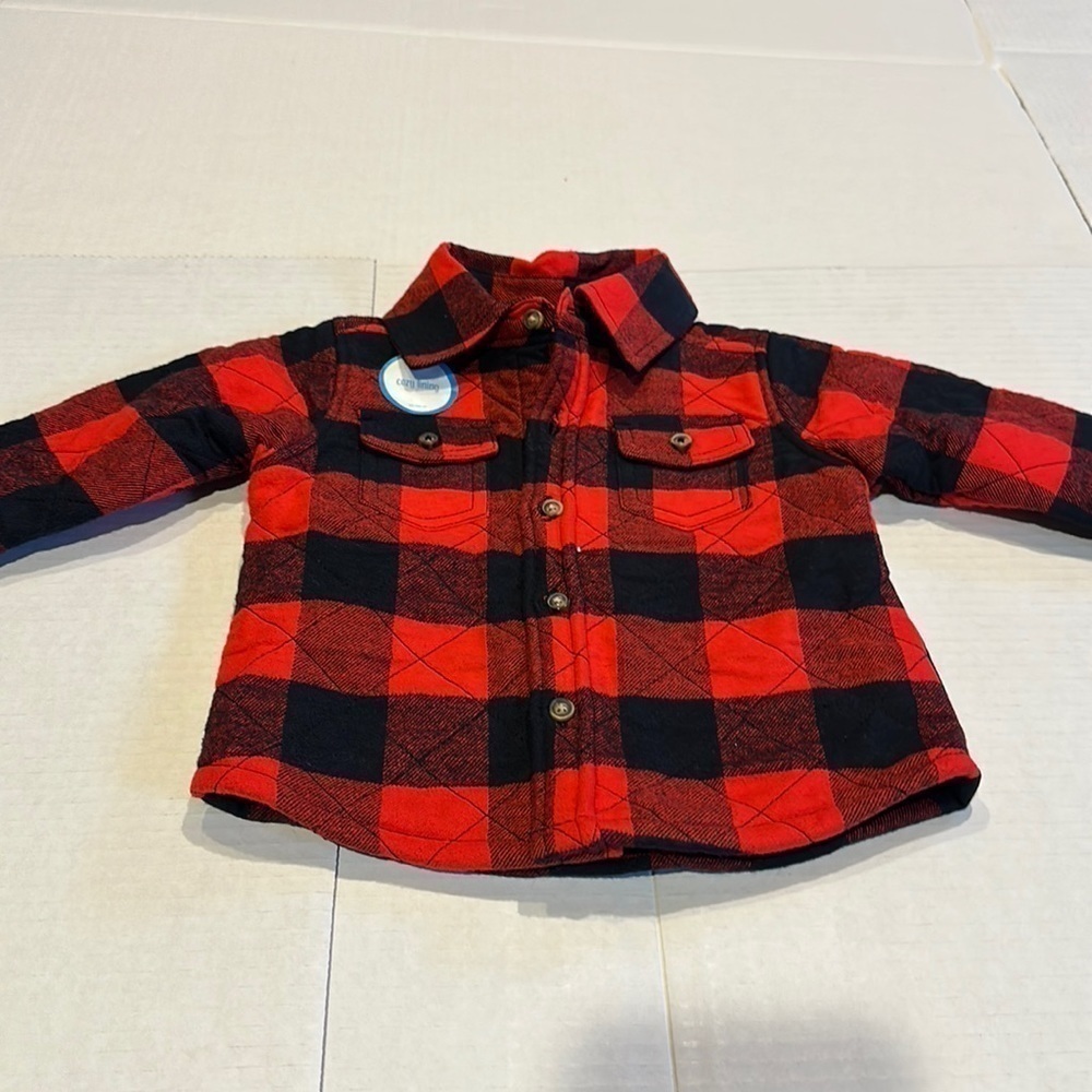 NWT Carterās cozy long sleeve button up flannel black red shirt 6 months